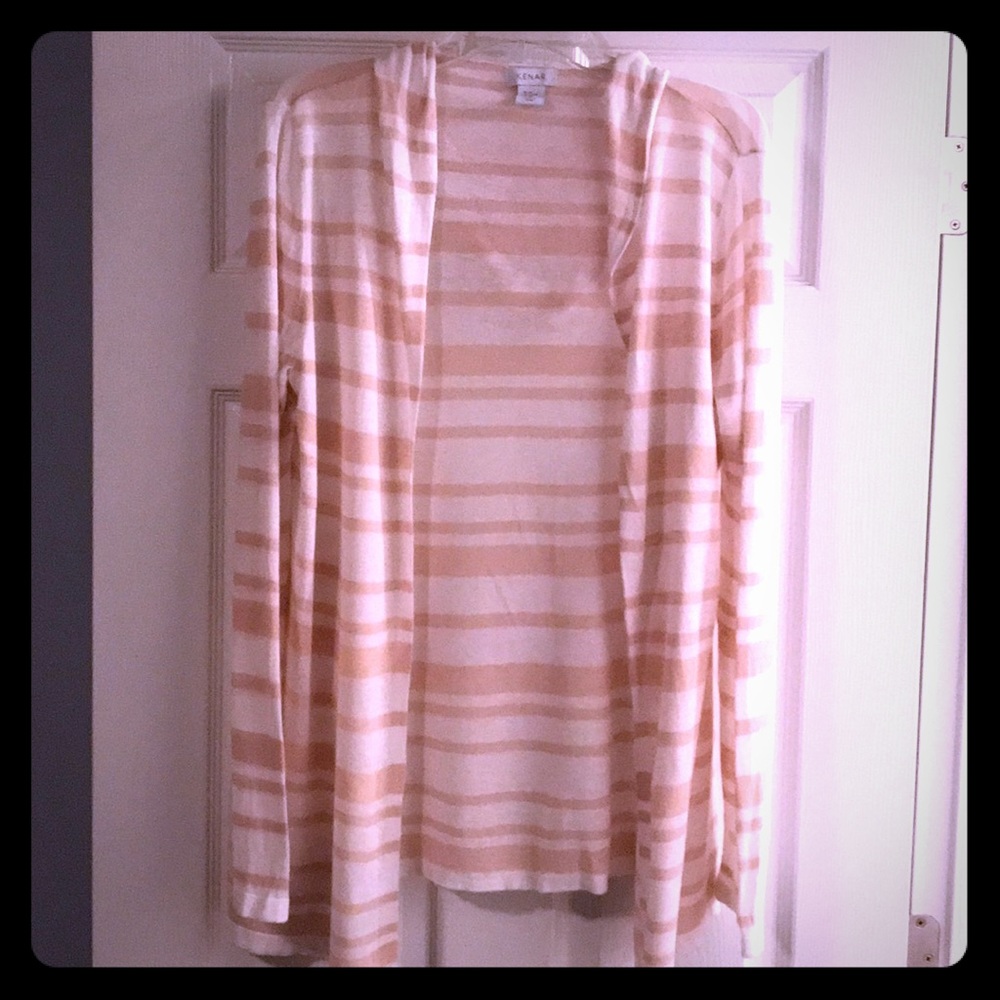 Cream and white stripe hooded cardigan